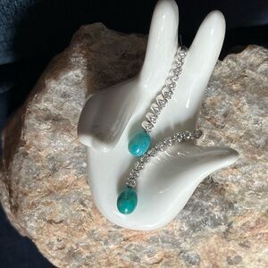 Sterling Silver, Turquoise & CZ Tear Drop Earrings